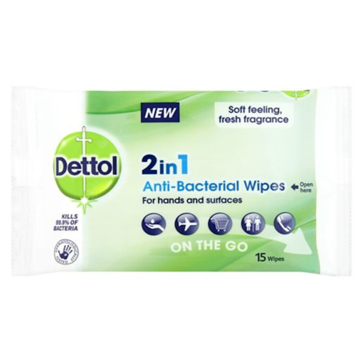Dettol 2-in-1 Antibacterial Hand Wipes (x 15) - Pack of 1