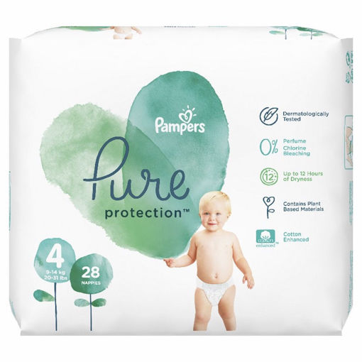 Pampers Pure Protection Nappies Size 4 (9-14kg) - Single Pack of 28 Nappies