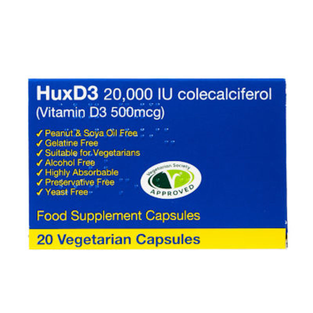 Hux D3 Colecalciferol (Vitamin D3) 20,000 IU Capsules (x 20) Pack of 1
